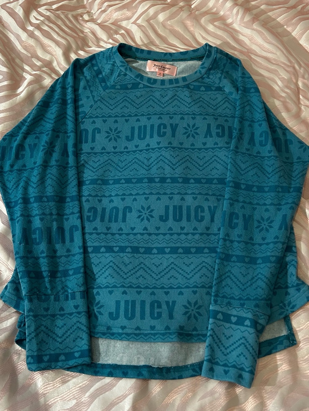 Juicy Couture Teal Logo Pattern Long Sleeve Sweatshirt